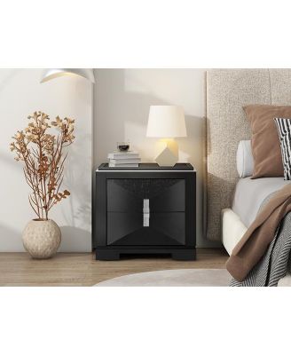 Elegant Modern Wooden Nightstand with 2 Drawers Finish Bedside Table for Bedroom Living Room
