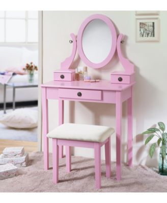 Chic Standard Vanity Table with Basic Standard Mirror Classic and Cushioned Stool