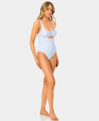 Women's Ditsy Wide Rib Tunneled One-Piece Swimsuit