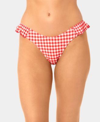 Women's Gingham Ruffle Tab-Side Scoop Swim Bottoms