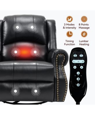 Recliner Chair with Heat Massage Manual Rocker and Swivel in Fabric
