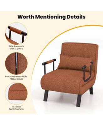 Folding 6 Position Convertible Sleeper Bed Armchair Lounge Couch with Pillow