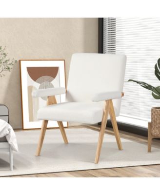 Mid Century Modern Accent Chair with Rubber Wood Frame and Padded Armrests