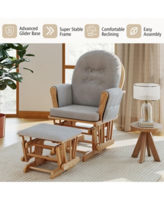 Wood Glider and Ottoman Set with Padded Armrests and Detachable Cushion