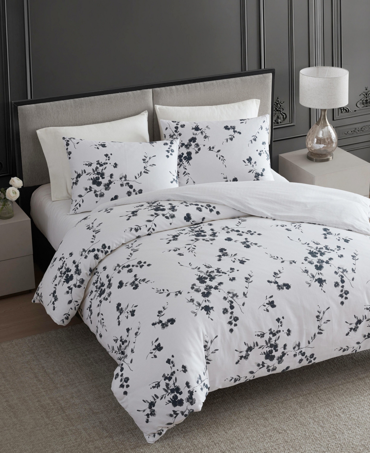 Vera Wang Noir Bouquet Cotton 3-Pc. Duvet Cover Set