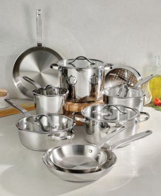 Tempo Tri-Ply Base Stainless Steel 14-Pc. Cookware Set with Glass Lids