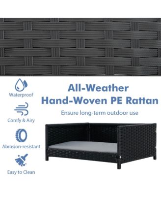 Rattan Dog Bed w/ Waterproof Soft Cushion Metal Frame for Medium Small Dogs Cats