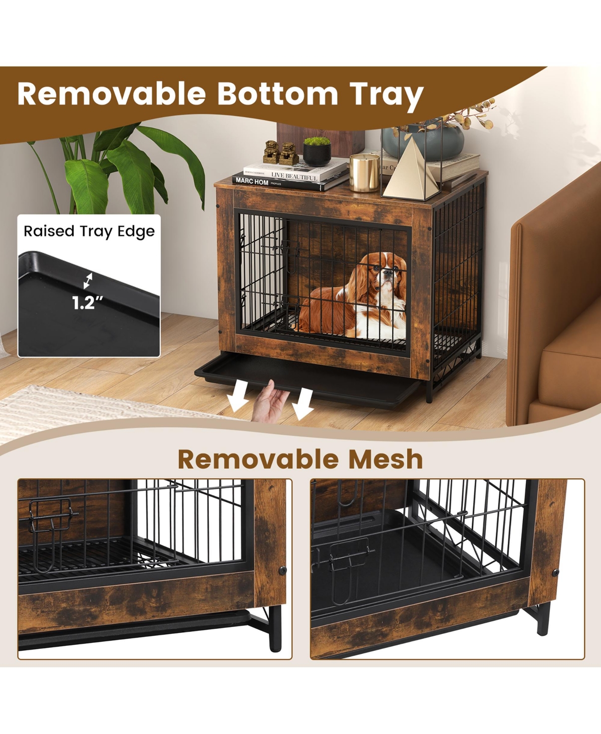 Gymax Industrial Dog Crate Furniture Heavy-duty Kennel Cage w/ 3 Chew-proof Walls