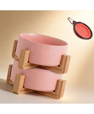 Ceramic Cat Dog Bowl Set With Stand Anti Slip 2 Bowls Dishwasher Microwave Safe Raised For Food Water