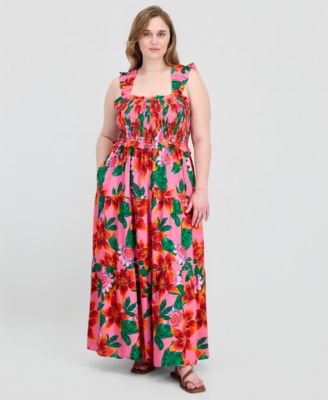 Plus Size Poof Strap Square Neck Rayon Dress