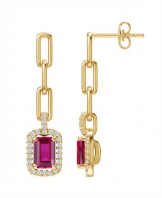 Lab Grown Ruby (1-1/3 ct. t.w.) & Lab Grown White Sapphire (1/4 ct. t.w.) Drop Earrings in 14k Gold Over Sterling Silver (Also Available in Multi-Stones)