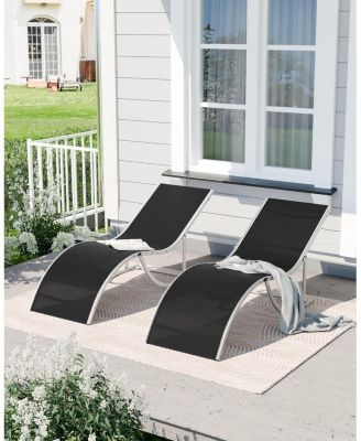 Outdoor Chaise Lounge Chairs Set of 2, Patio Chaise Pool Lounge Chair Backrest Tanning Chairs, Waterproof Recliner Chair for Outside Beach Yard