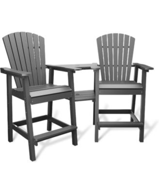 Outdoor Bar Height Adirondack Chairs with Connecting Tray, Balcony Chairs, Outdoor Tall Adirondack Chairs