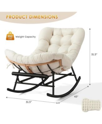 2Pcs Papasan Rocking Chair with Foot Rest, Oversized Papasan Chair with Thick Removable Cushion and Metal Frame, PE Rattan Rocker