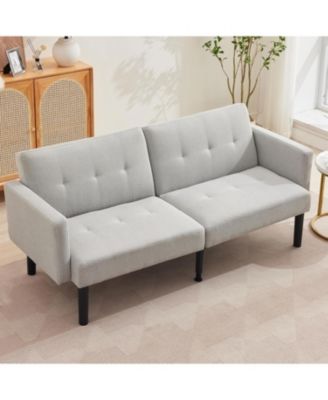 Convertible Futon Sofa Bed, 75.5" Linen Flannel Loveseat Couch Bed With Solid Wood Legs & 700lbs Capacity