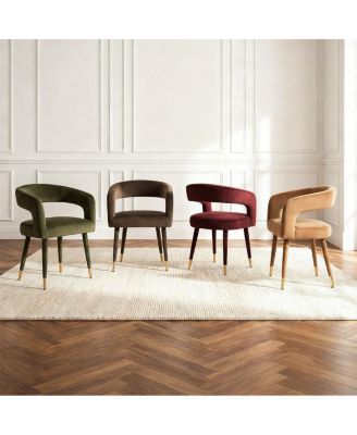 Velvet Upholstered Dining Chairs Set of 2, Modern Open Back Armchairs