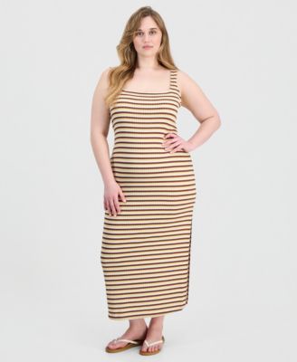 Trendy Plus Size Printed Ribbed Knit Sleeveless Maxi Dress