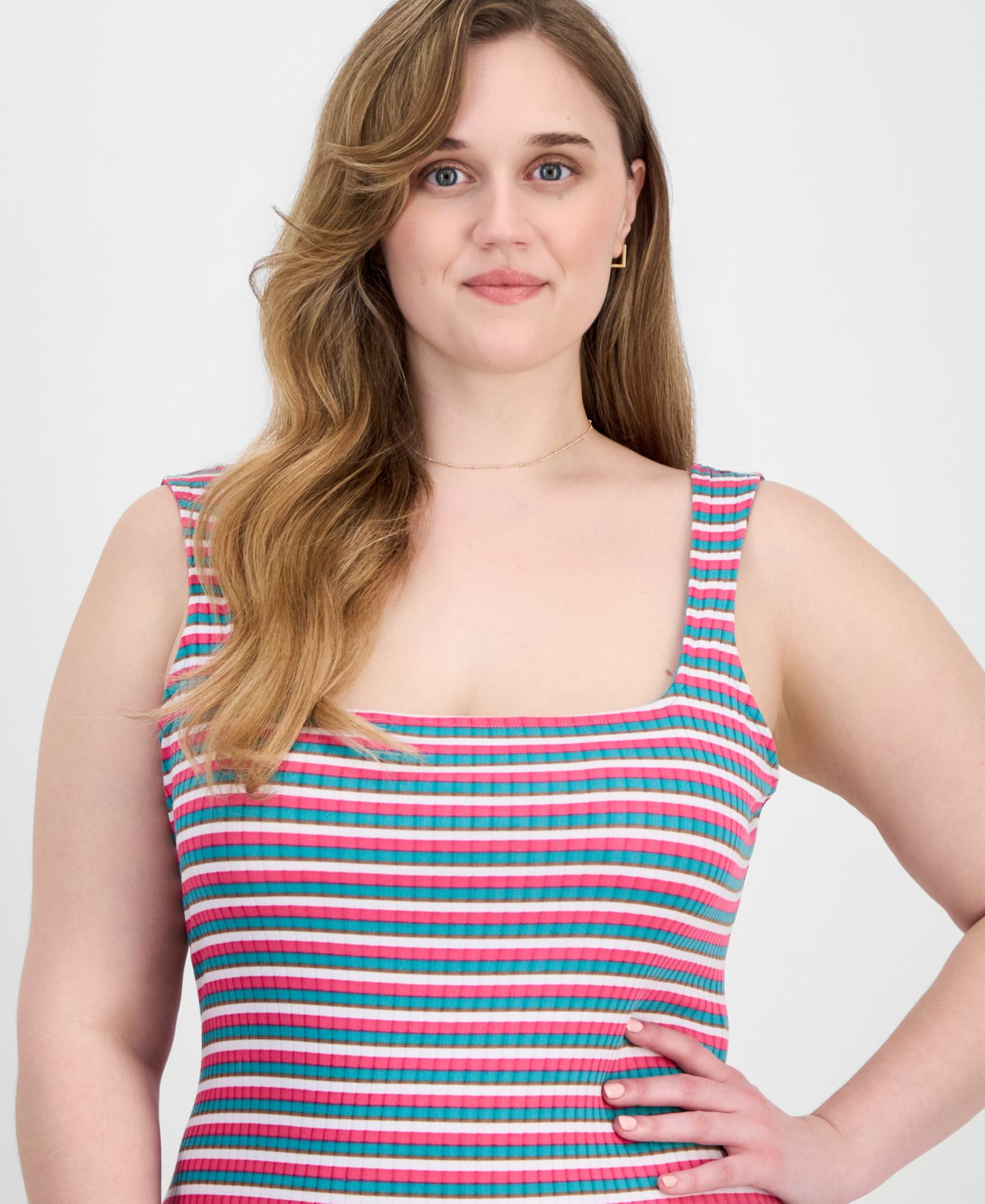 Женское платье FULL CIRCLE TRENDS Trendy Plus Size Printed Ribbed Knit Sleeveless Maxi, цвет: Белый / Фиолетовый полосатый — фото 3