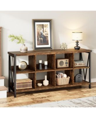 Entryway Console Table, 3 Tier Industrial Metal Sofa Table with 8 Cube Storage Organizer, Behind Couch Table, Hallway Table for Entry, Living