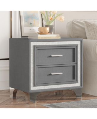 Elegant Modern Wooden Nightstand with 2 Drawers Neutral Finish Bedside Table for Bedroom Living Room