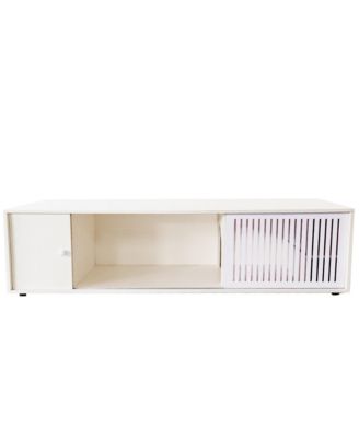 Modern Cream White TV Stand & Cat Litter Box Enclosure with Sliding Door