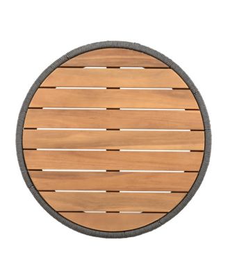 Outdoor Rattan Coffee Table - Round Acacia Wood Top & Rope Side Table, for Garden, Deck, Balcon