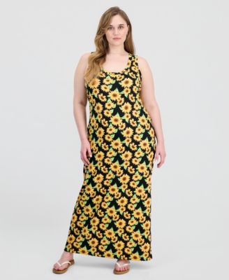Trendy Plus Size Printed Ribbed Knit Sleeveless Maxi Dress