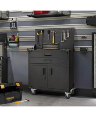 52'' Work Bench for Garage with Pegboard Drawers and Cabinets Heavy Duty Metal Frame Tool Bench for Organizer Work Table with Wheels