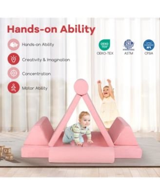 8 Pieces Kids Play Couch Foam Building Fort Play Set with Suede Cover-Pink
