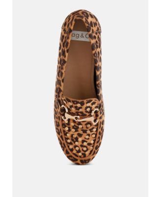 Womens Meopa Horsebit & Studs Metallic Leopard Print Loafers