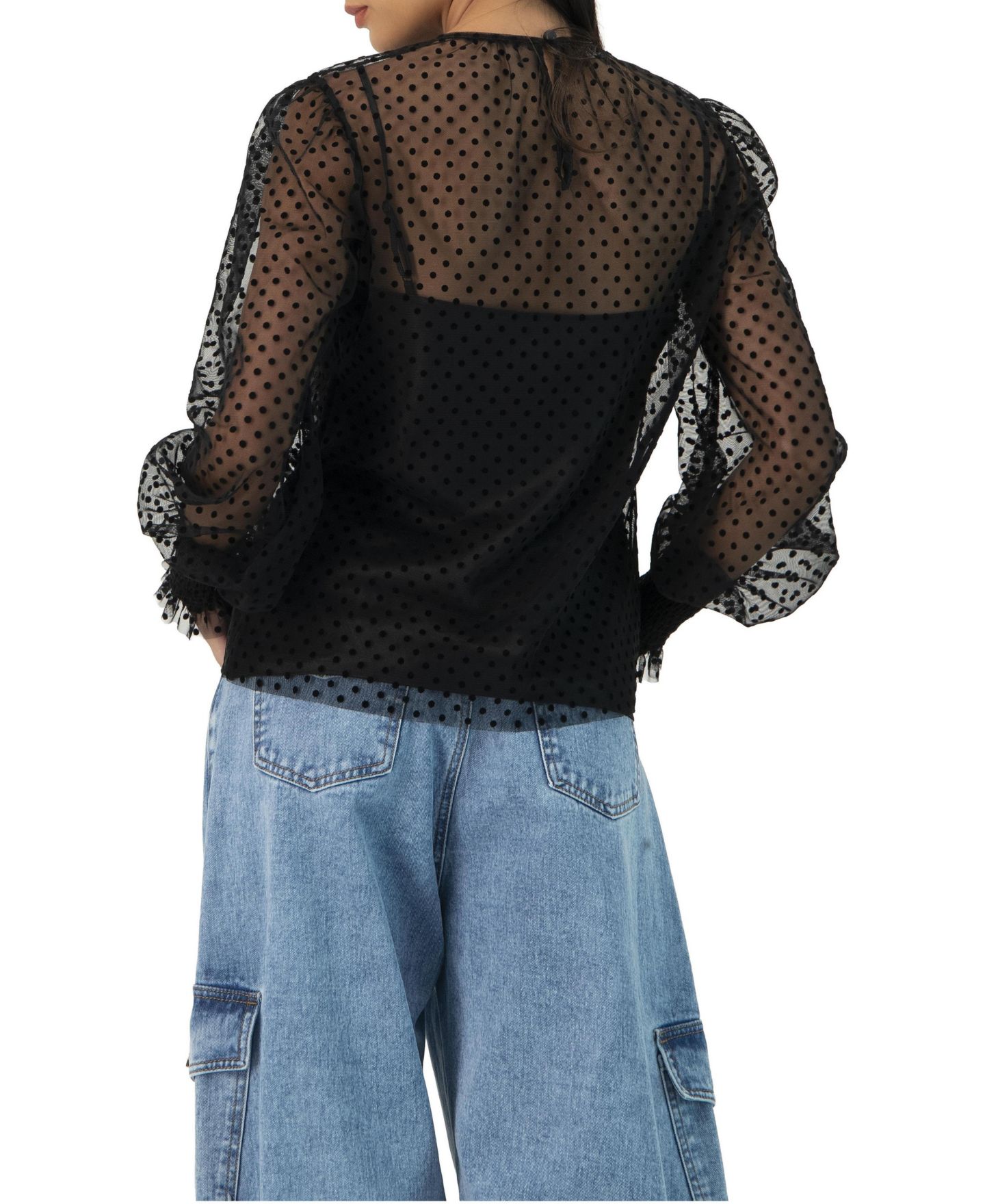 Женская блузка Ivonne See- Though Polka Dot Smock Sleeve, цвет: Чёрный — фото 2