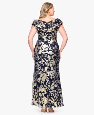Plus Size Metallic Print Cowlneck Gown