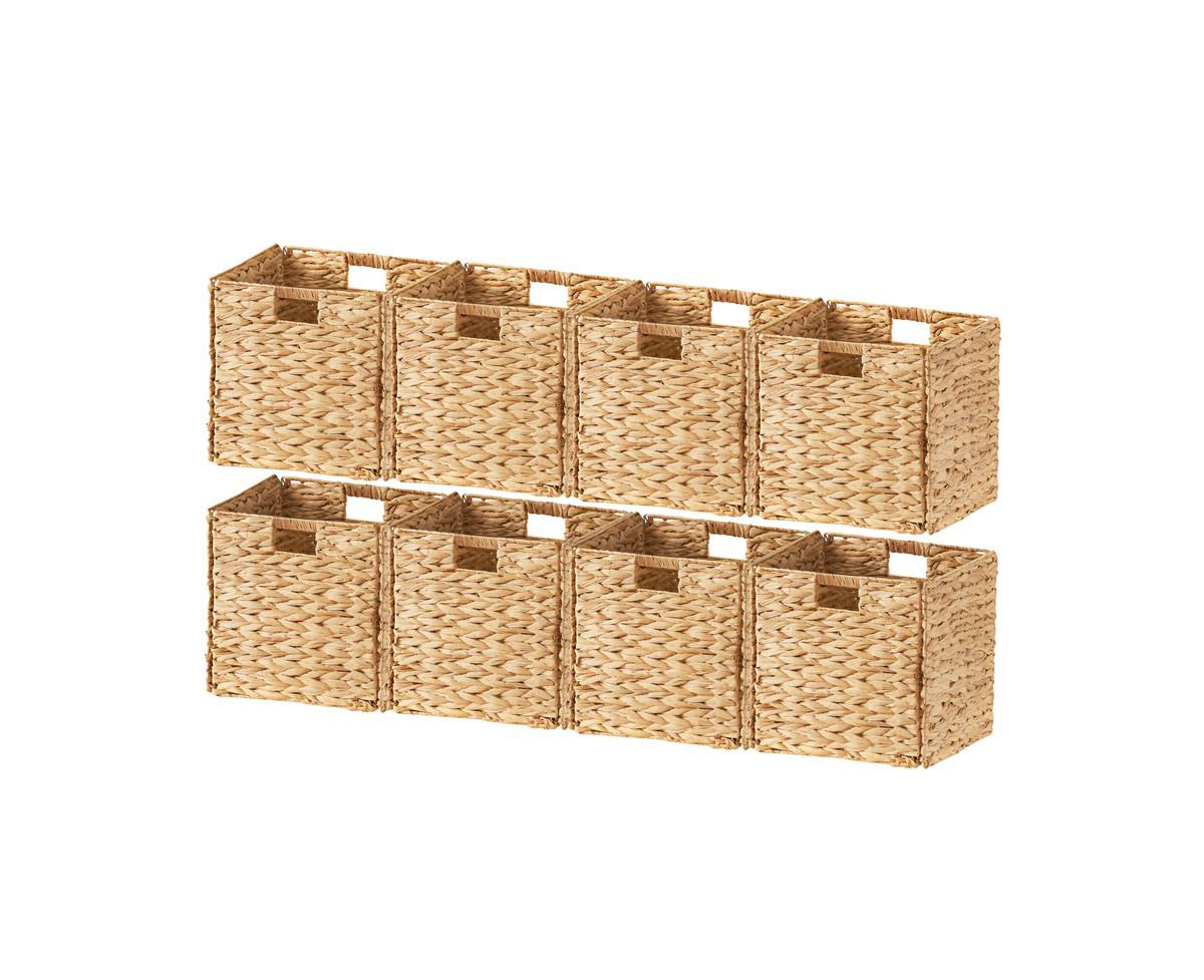 Ornavo Home Set of 8 Water Hyacinth Storage Cube Bin Basket
