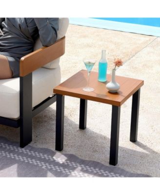 Square Outdoor Side Table, HDPE Patio End Table with Aluminum Frame, Weather-Resistant Small Table for Patio, Porch, Balcony