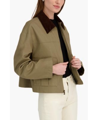 Women's Cotton Barn Jacket with Textured Collar