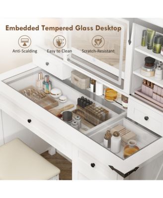 Vanity Desk Set, Makeup Vanity Table with Mirror and Lights