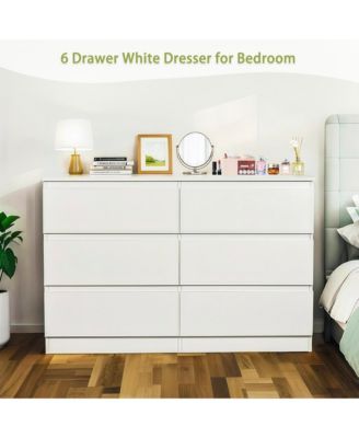6 Drawer Dresser for Bedroom, Wood Storage Cabinet with Concealed Handles and Deep Drawers, Modern Chest of Drawers for Living Room