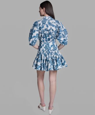 BCBG Women's Paisley Print Puff-Sleeve Dress - Coastal muse multi