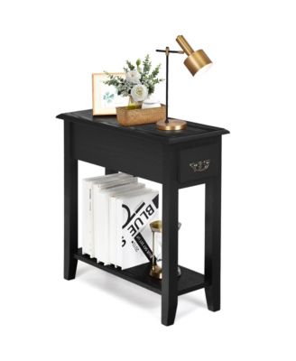 2 Tier End Bedside Sofa Side Table Narrow Nightstand w/Drawer andShelf