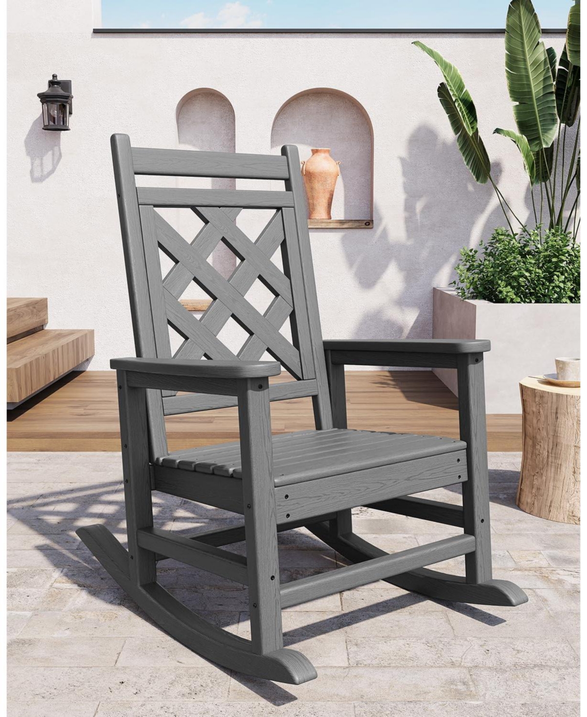 gaomon Outdoor Rocking Chair Set of 2, Hdpe Weather-Resistant Porch Rockers Wood Texture, 380 Lbs Support Deck Pool