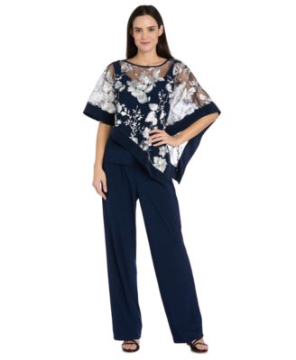Women's Floral Crewneck Poncho and Pants, 2-Piece Set