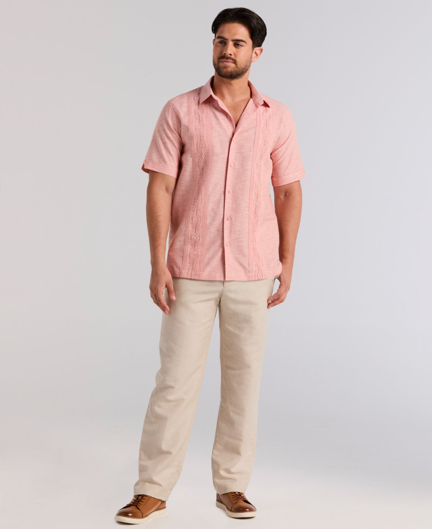 Мужская рубашка Cubavera Embroidered Linen Blend, цвет: Льняной — фото 2