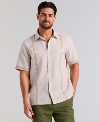 Cubavera Men's Cross-Dyed Linen-Blend Short-Sleeve Pintucked Shirt