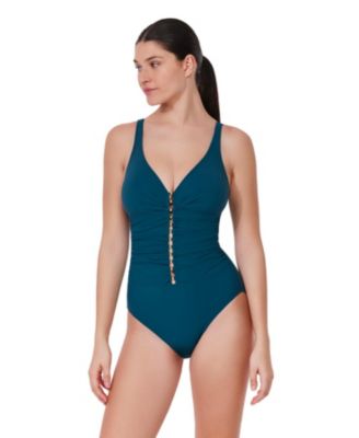 Women's Tutti Frutti V-Neck Gold Beaded One Piece