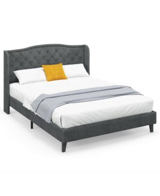 Upholstered Platform Bed Frame with Button Tufted Headboard