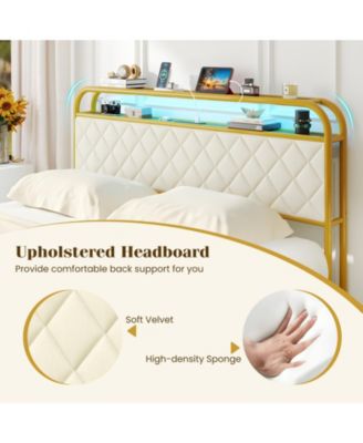 Platform Bed Frame with LED Lights and Charging Station