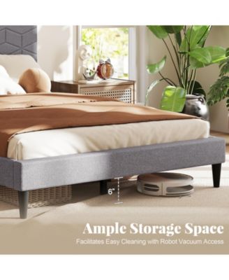 Modern Upholstered Platform Bed with Linen Headboard