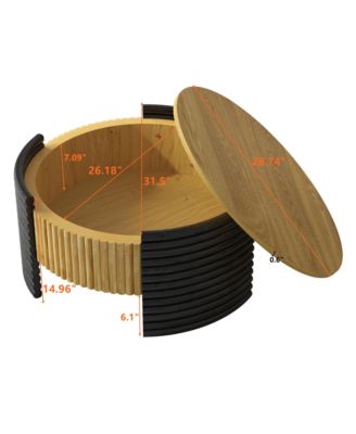Colorblocked Striped Coffee Table - 31.5" Round Wooden Center Table with Flip Top Storage for Living Room, Home Office