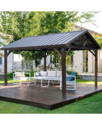 14' x 12' Hard-Top Gazebo, Wooden Gazebo on Clearance, Outdoor Pergola