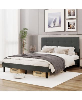 Upholstered Platform Bed Frame with Linen Fabric